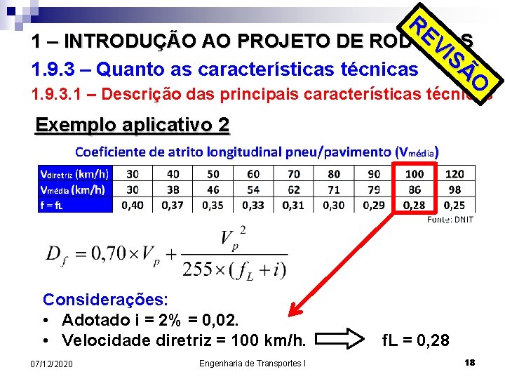 RE VI 1 – INTRODUÇÃO AO PROJETO DE RODOVIAS SÃ 1. 9. 3 –