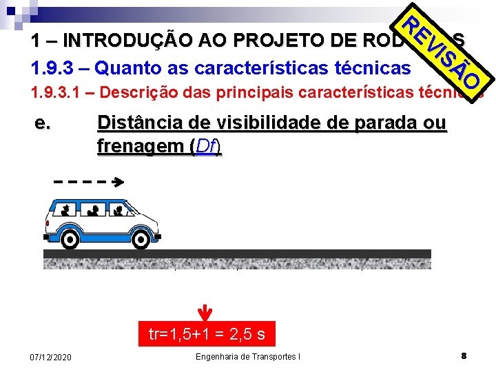 RE VI 1 – INTRODUÇÃO AO PROJETO DE RODOVIAS SÃ 1. 9. 3 –