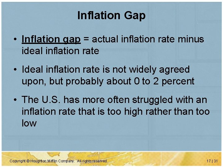 Inflation Gap • Inflation gap = actual inflation rate minus ideal inflation rate •