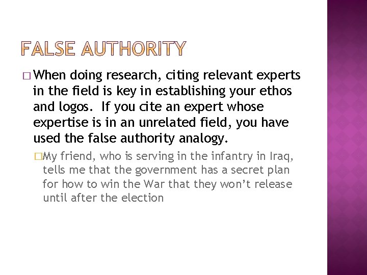 � When doing research, citing relevant experts in the field is key in establishing � When doing research, citing relevant experts in the field is key in establishing