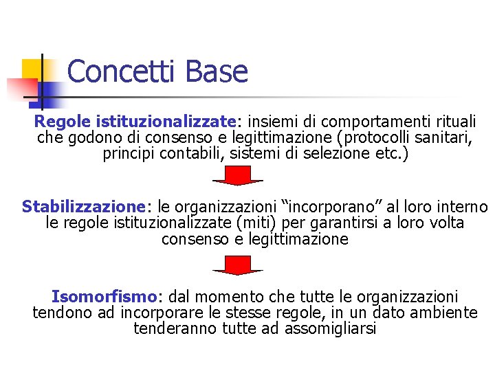 Concetti Base Regole istituzionalizzate: insiemi di comportamenti rituali che godono di consenso e legittimazione