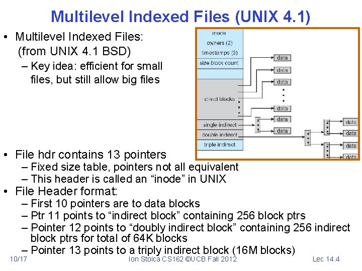 Multilevel Indexed Files (UNIX 4. 1) • Multilevel Indexed Files: (from UNIX 4. 1