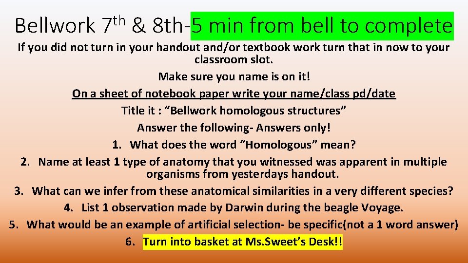 Bellwork 7 th & 8 th-5 min from bell to complete If you did Bellwork 7 th & 8 th-5 min from bell to complete If you did