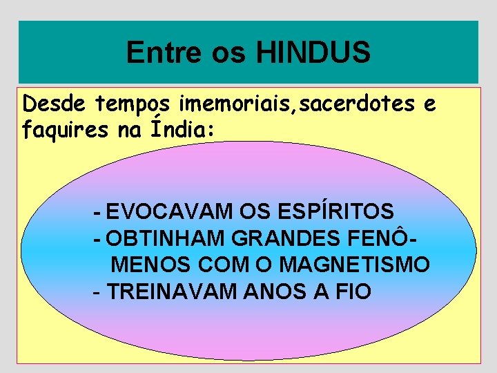 Entre os HINDUS Desde tempos imemoriais, sacerdotes e faquires na Índia: - EVOCAVAM OS