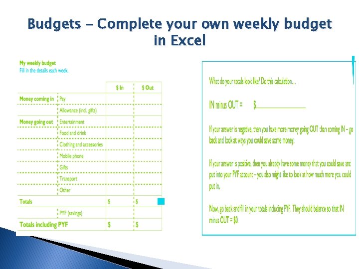 Budgets – Complete your own weekly budget in Excel 