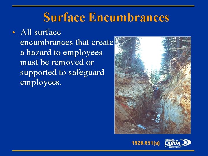 Surface Encumbrances • All surface encumbrances that create a hazard to employees must be