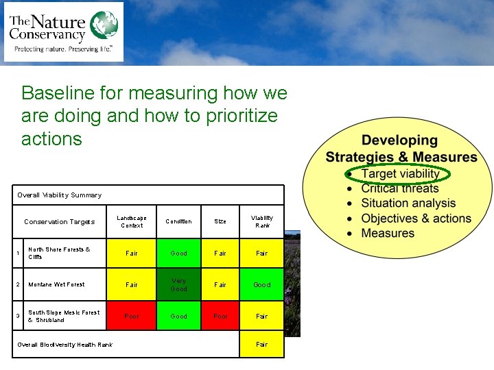 Baseline for measuring how we are doing and how to prioritize actions Overall Viability