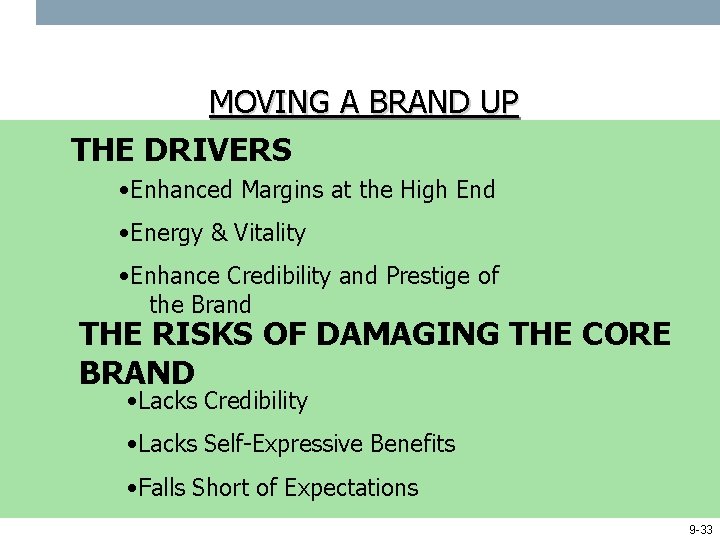 MOVING A BRAND UP THE DRIVERS • Enhanced Margins at the High End •