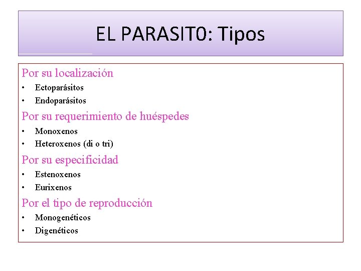 EL PARASIT 0: Tipos Por su localización • • Ectoparásitos Endoparásitos Por su requerimiento