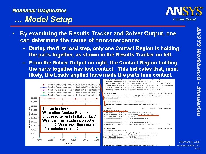 Nonlinear Diagnostics … Model Setup Training Manual – During the first load step, only