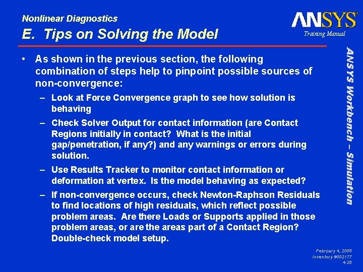 Nonlinear Diagnostics E. Tips on Solving the Model Training Manual – Look at Force