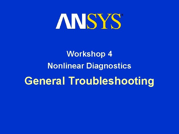 Workshop 4 Nonlinear Diagnostics General Troubleshooting 