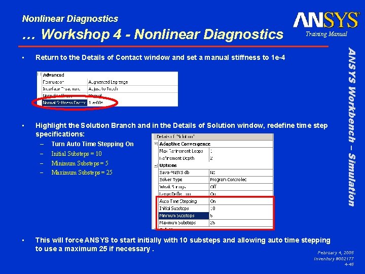 Nonlinear Diagnostics … Workshop 4 - Nonlinear Diagnostics Training Manual Return to the Details