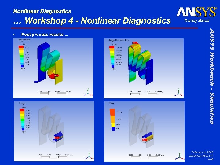 Nonlinear Diagnostics … Workshop 4 - Nonlinear Diagnostics Post process results. . . ANSYS