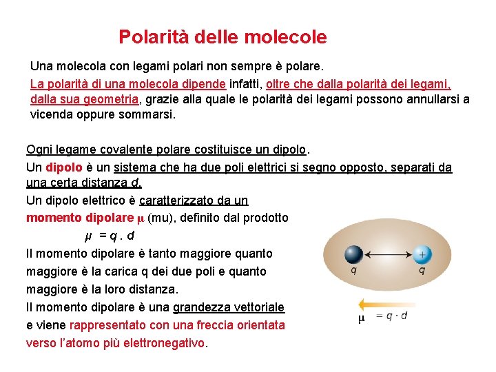 Polarità delle molecole Una molecola con legami polari non sempre è polare. La polarità