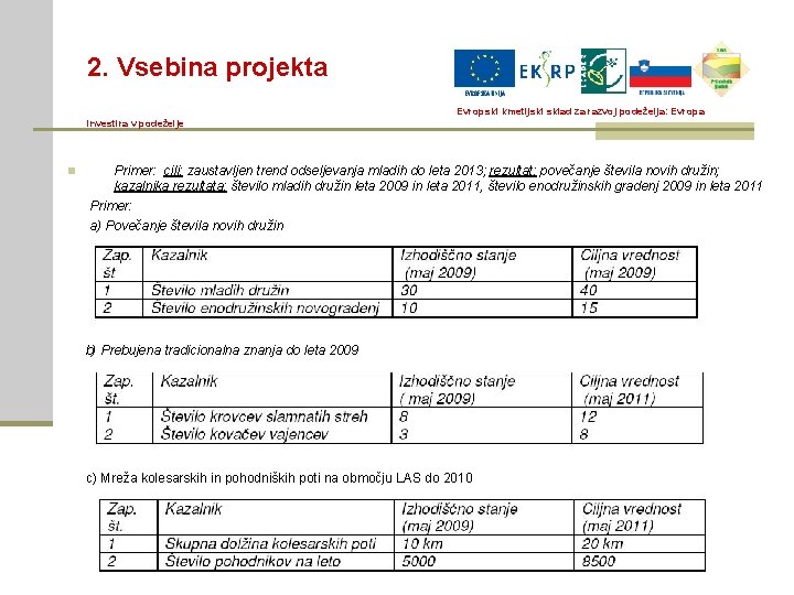 2. Vsebina projekta Evropski kmetijski sklad za razvoj podeželja: Evropa investira v podeželje n