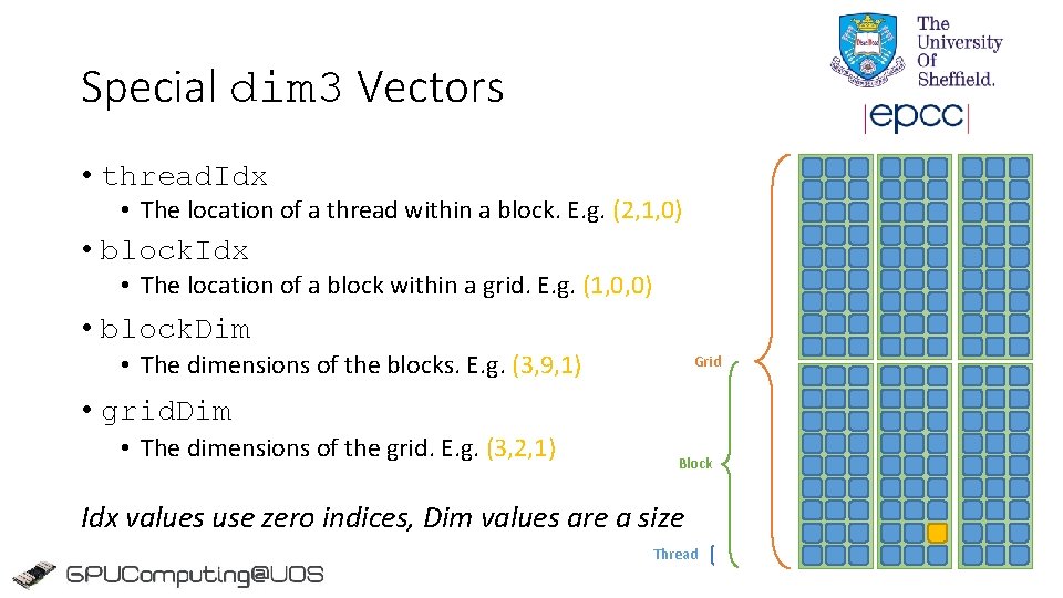 Special dim 3 Vectors • thread. Idx • The location of a thread within Special dim 3 Vectors • thread. Idx • The location of a thread within