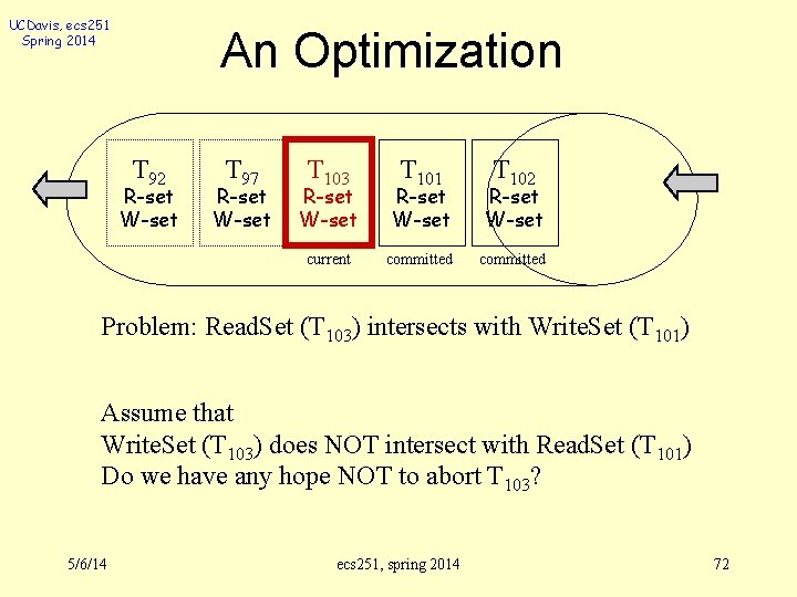 UCDavis, ecs 251 Spring 2014 An Optimization T 92 R-set W-set T 97 R-set