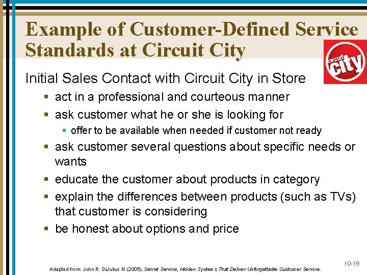 Example of Customer-Defined Service Standards at Circuit City Initial Sales Contact with Circuit City