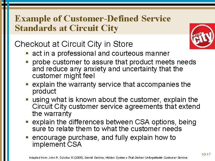 Example of Customer-Defined Service Standards at Circuit City Checkout at Circuit City in Store