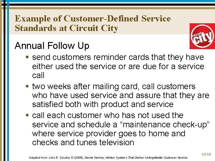 Example of Customer-Defined Service Standards at Circuit City Annual Follow Up § send customers