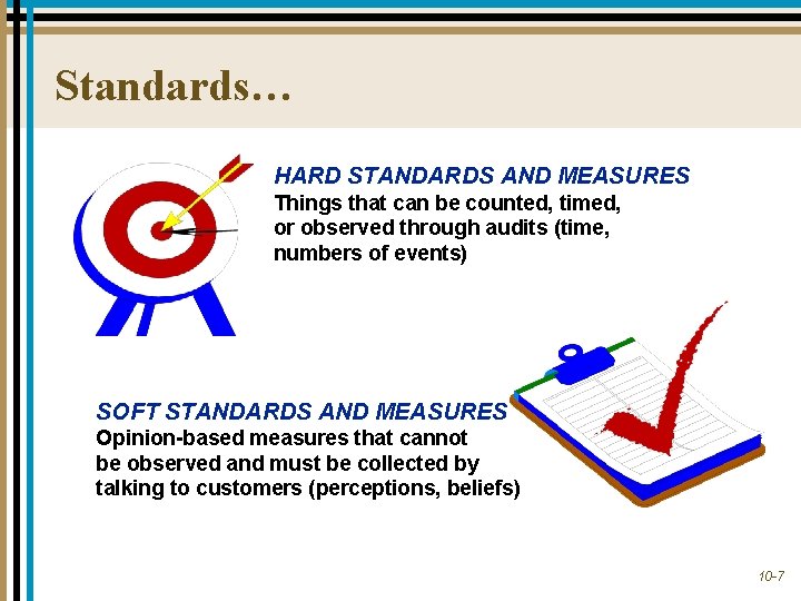 Standards… HARD STANDARDS AND MEASURES Things that can be counted, timed, or observed through