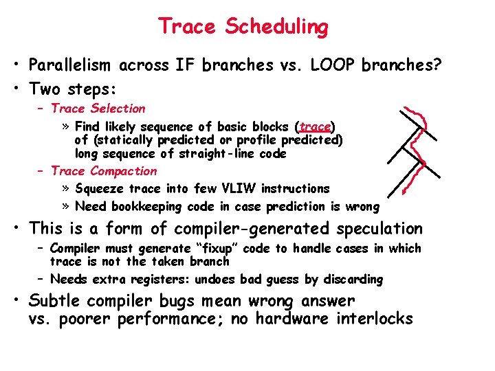 Trace Scheduling • Parallelism across IF branches vs. LOOP branches? • Two steps: –