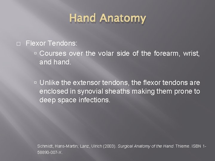 Hand Anatomy � Flexor Tendons: Courses over the volar side of the forearm, wrist,