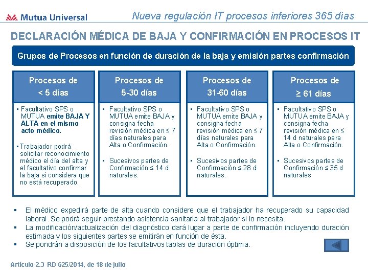 Nueva regulación IT procesos inferiores 365 días DECLARACIÓN MÉDICA DE BAJA Y CONFIRMACIÓN EN