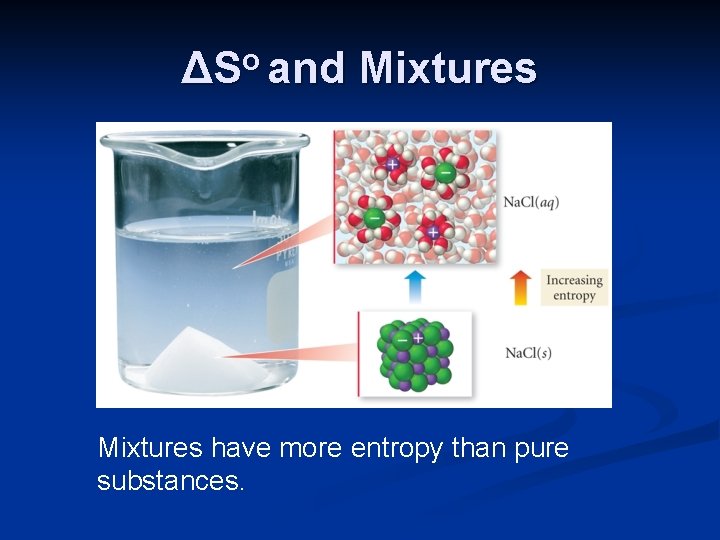 ΔSo and Mixtures have more entropy than pure substances. 
