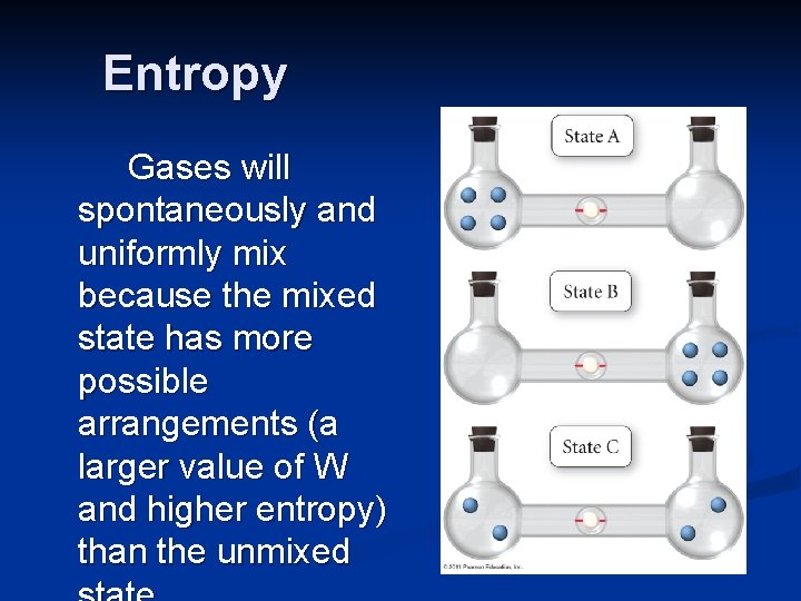  Entropy Gases will spontaneously and uniformly mix because the mixed state has more