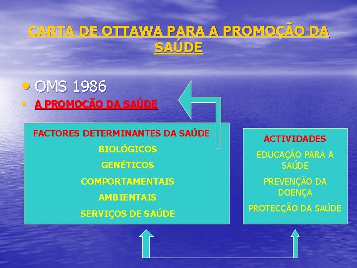 CARTA DE OTTAWA PARA A PROMOÇÃO DA SAÚDE • OMS 1986 • A PROMOÇÃO