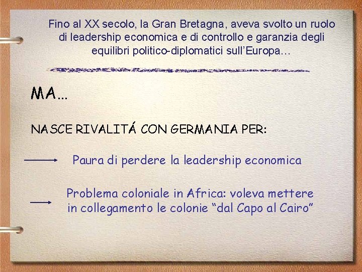 Fino al XX secolo, la Gran Bretagna, aveva svolto un ruolo di leadership economica