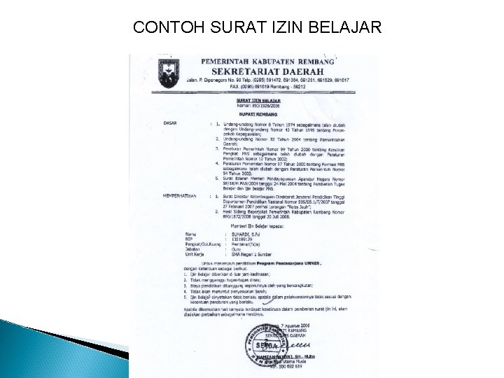 CONTOH SURAT IZIN BELAJAR 