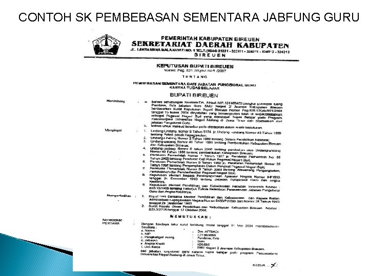 CONTOH SK PEMBEBASAN SEMENTARA JABFUNG GURU 