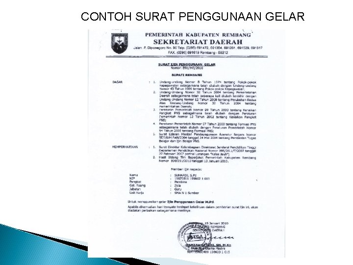 CONTOH SURAT PENGGUNAAN GELAR 