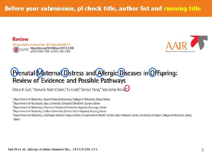 Before your submission, pl check title, author list and running title Suh DI et