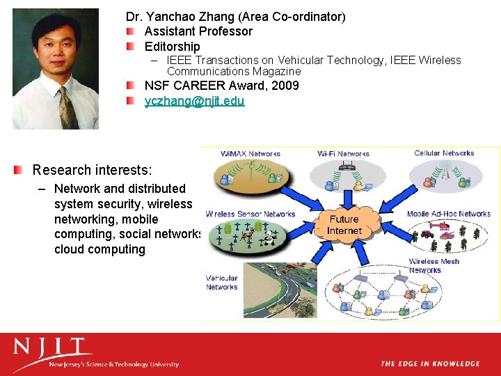 Dr. Yanchao Zhang (Area Co-ordinator) Assistant Professor Editorship – IEEE Transactions on Vehicular Technology,