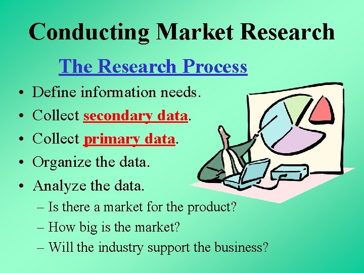 Conducting Market Research The Research Process • • • Define information needs. Collect secondary