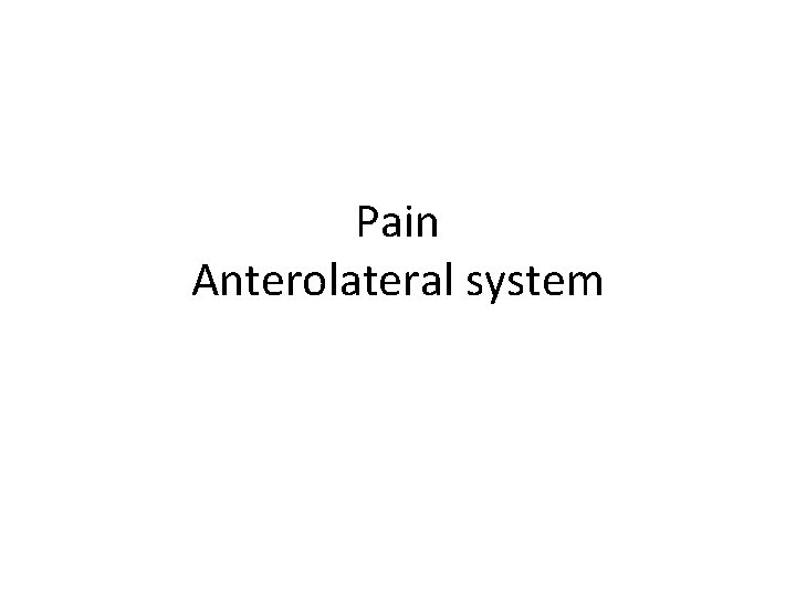 Pain Anterolateral system 