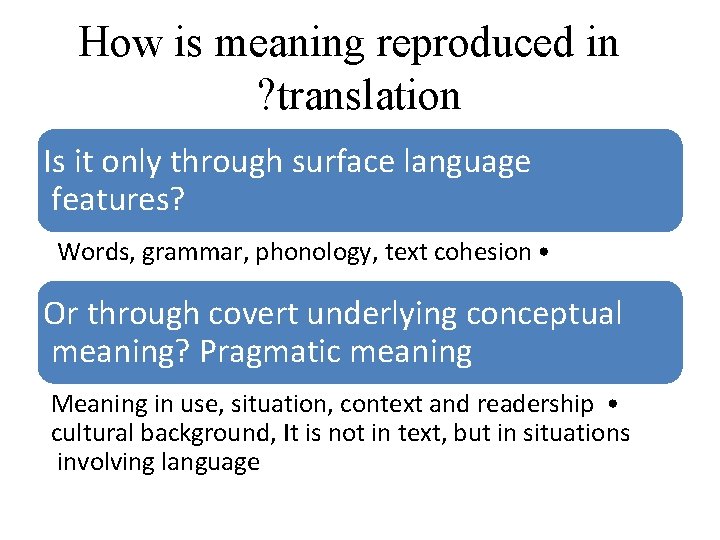 How is meaning reproduced in ? translation Is it only through surface language features?