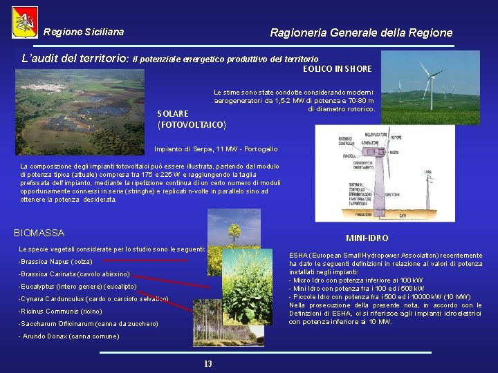 Regione Siciliana Ragioneria Generale della Regione L’audit del territorio: il potenziale energetico produttivo del