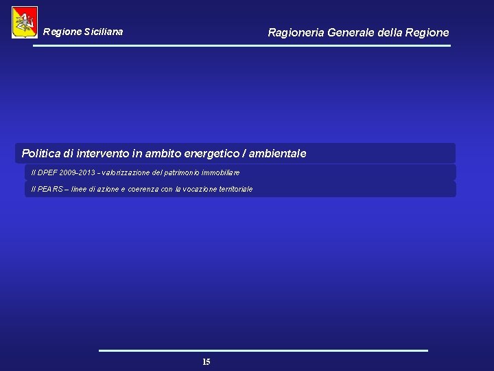 Regione Siciliana Ragioneria Generale della Regione Politica di intervento in ambito energetico / ambientale