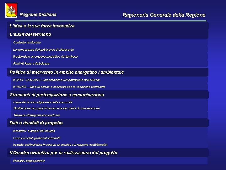 Regione Siciliana Ragioneria Generale della Regione L’idea e la sua forza innovativa L’audit del