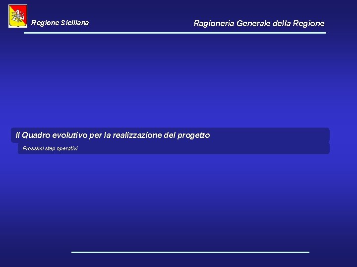 Regione Siciliana Ragioneria Generale della Regione Il Quadro evolutivo per la realizzazione del progetto
