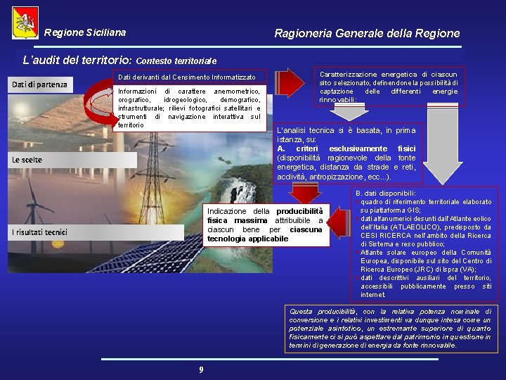 Regione Siciliana Ragioneria Generale della Regione L’audit del territorio: Contesto territoriale Dati di partenza