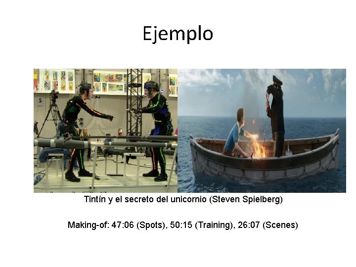 Ejemplo Tintín y el secreto del unicornio (Steven Spielberg) Making-of: 47: 06 (Spots), 50: