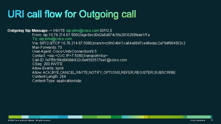 Outgoing Sip Message--> INVITE sip: john@cisco. com SIP/2. 0 From: sip: 10. 76. 214. Outgoing Sip Message--> INVITE sip: john@cisco. com SIP/2. 0 From: sip: 10. 76. 214.