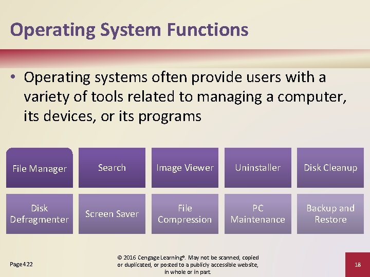 Operating System Functions • Operating systems often provide users with a variety of tools