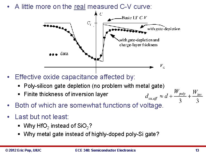  • A little more on the real measured C-V curve: Ci • Effective